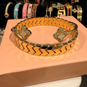 Gold and Cream Bangle Bracelet